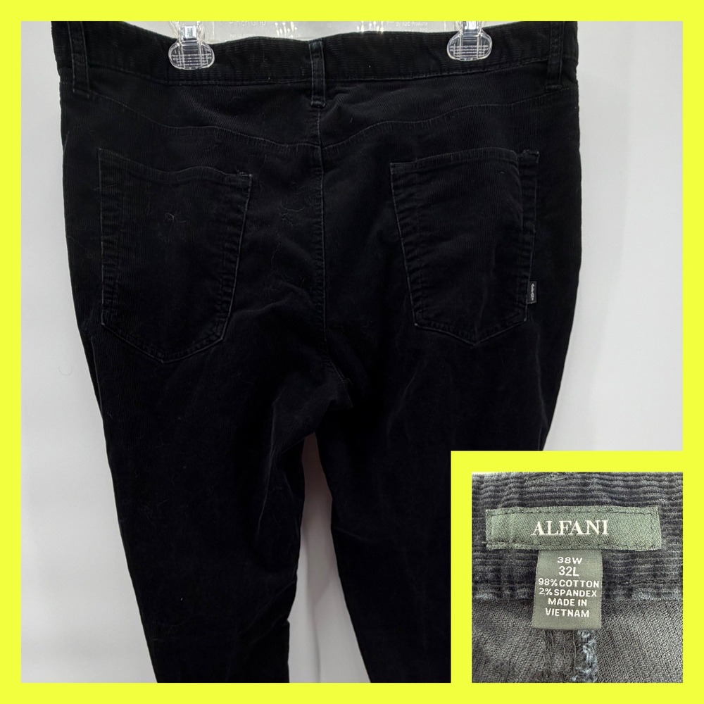 Alfani Men's Black Corduroy Pants 38x31 Slim Straight Stretch 5-Pocket FA22‎